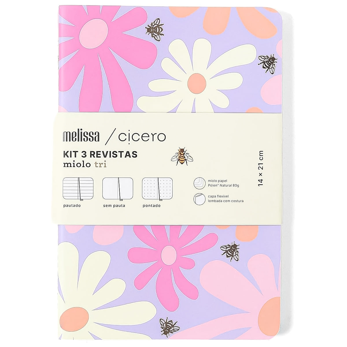 Kit de Caderneta Cicero Notas Mix 14x21cm Miolos Diferentes com 03 Unidade Melissa Colors