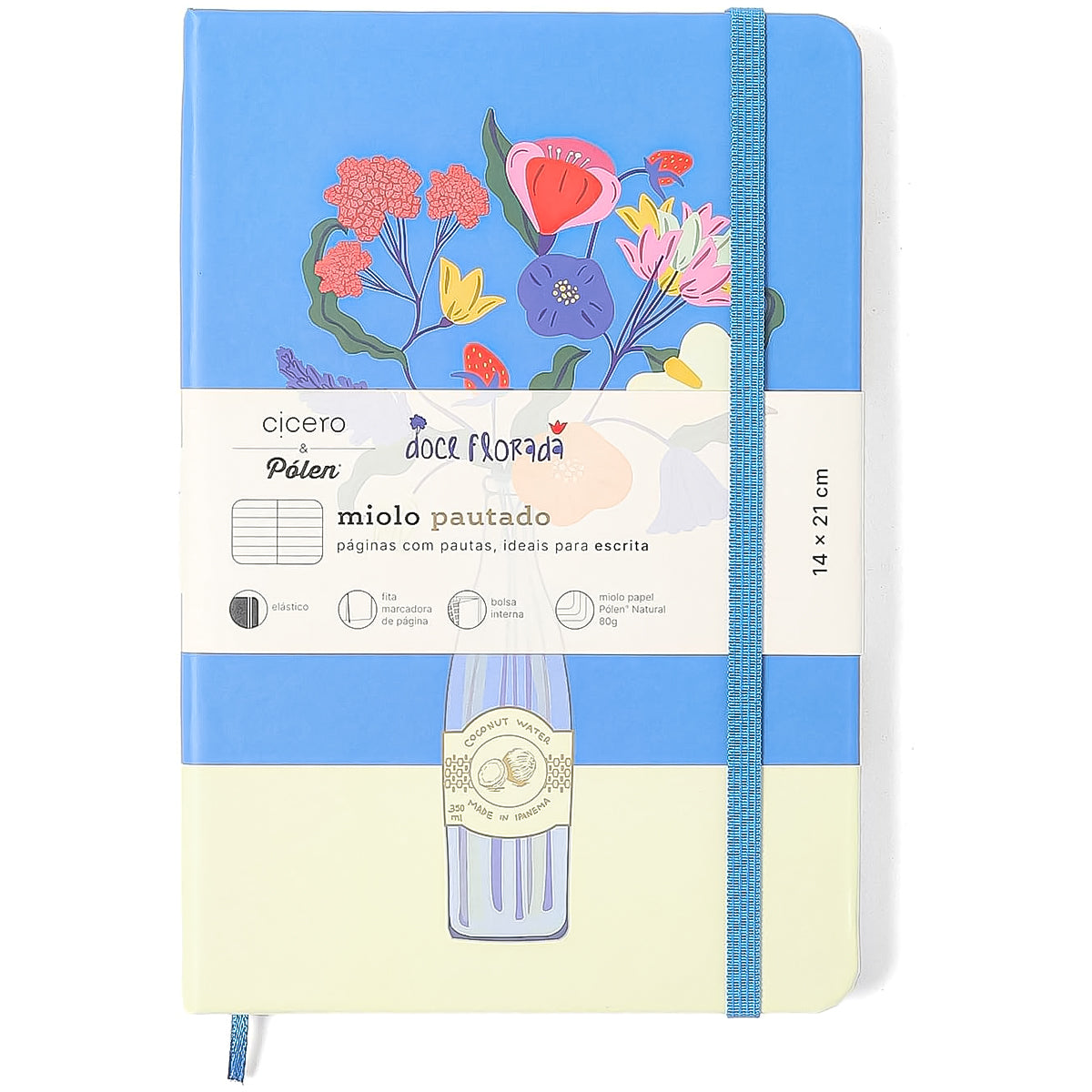 Caderneta Doce Florada Pautado 14x21cm Garrafa para Escrita e Organização - Cícero