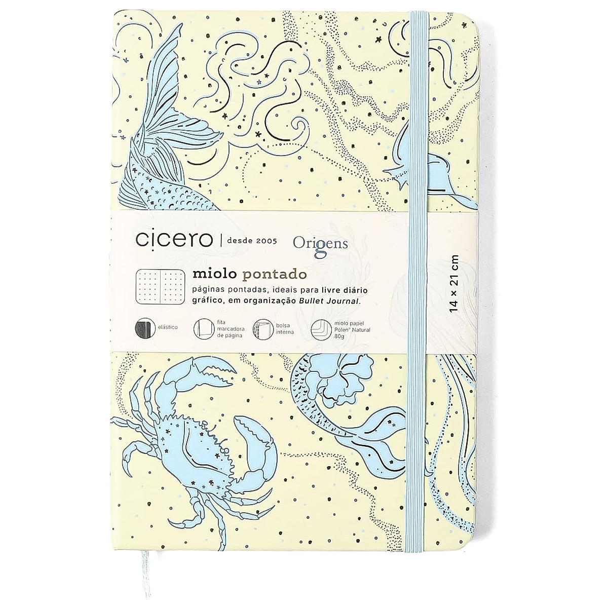 Caderneta Origens Pontado 14x21cm Áqua Off White para Escrita e Organização - Cícero