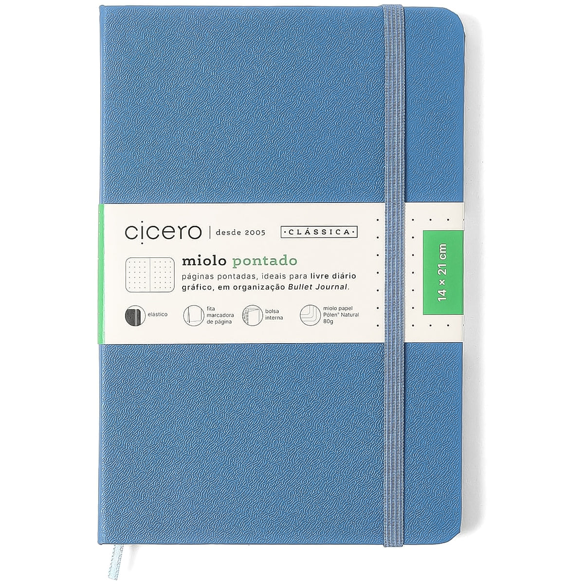 Caderneta Clássica Cicero Pontado 80g/m² 14x21cm 160 Páginas Azul Celeste Pastel
