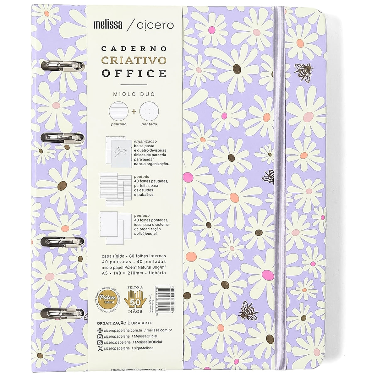 Caderno Criativo Cicero Argolado Office Duo Pautado & Pontado A5 148x210mm 80 Folhas Melissa