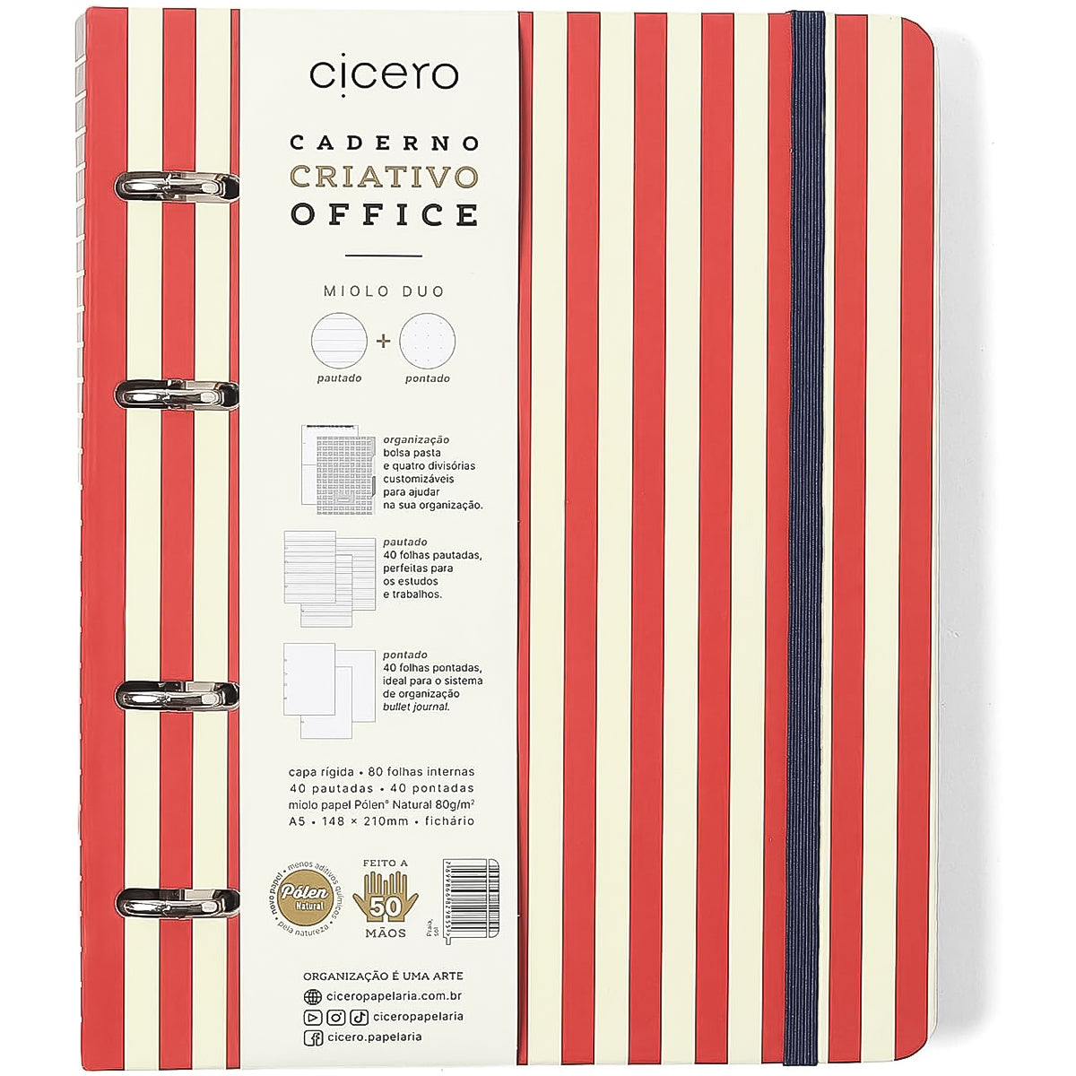 Caderno Criativo Cicero Argolado Office Duo Pautado & Pontado A5 148x210mm 80 Folhas Praia