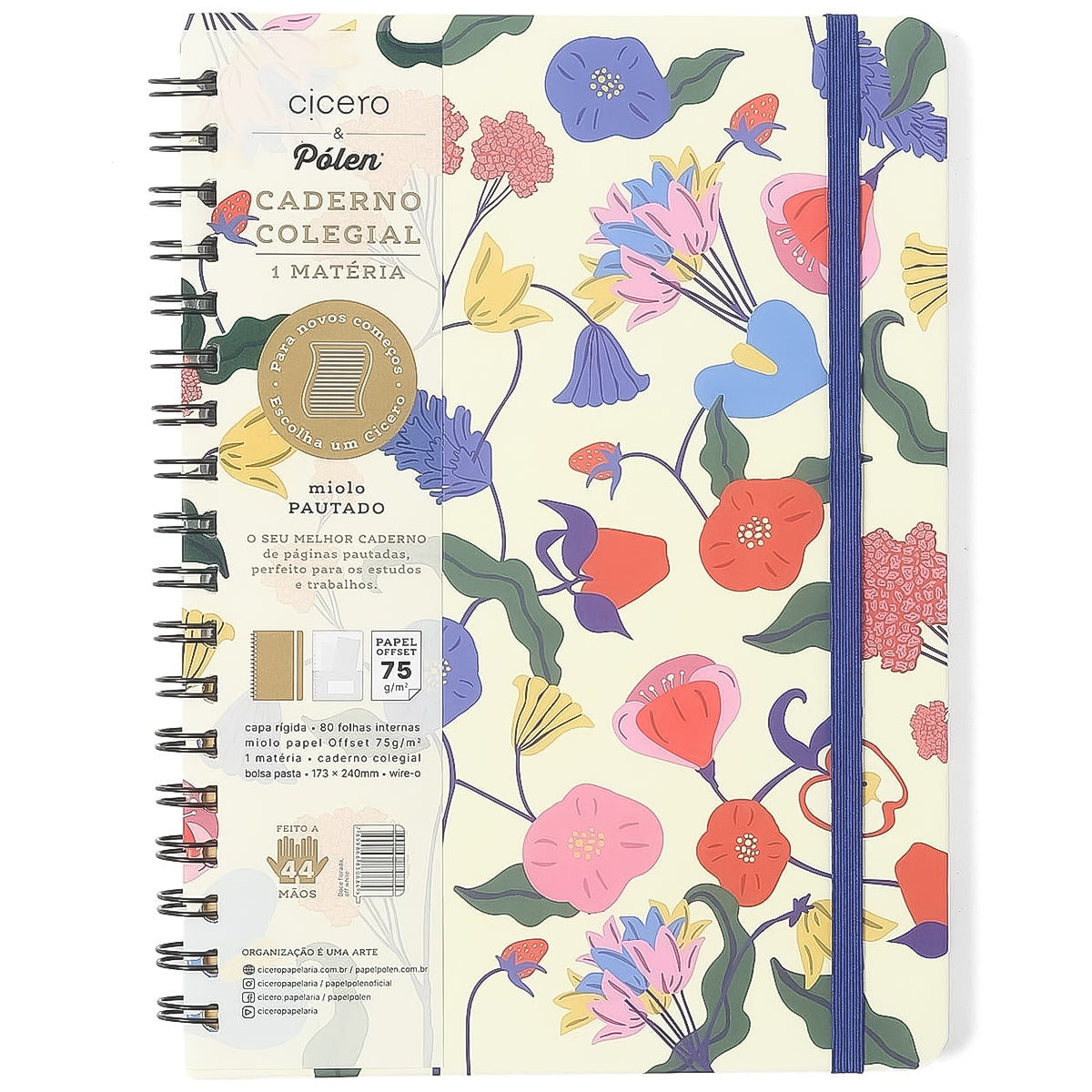 Caderno Colegial Cicero Espiral 173x240mm 80 Folhas Pautado Doce Florada