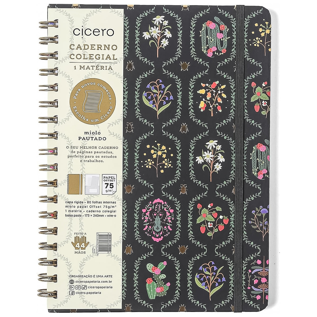 Caderno Colegial Cicero Espiral 173x240mm 80 Folhas Pautado  Jardim