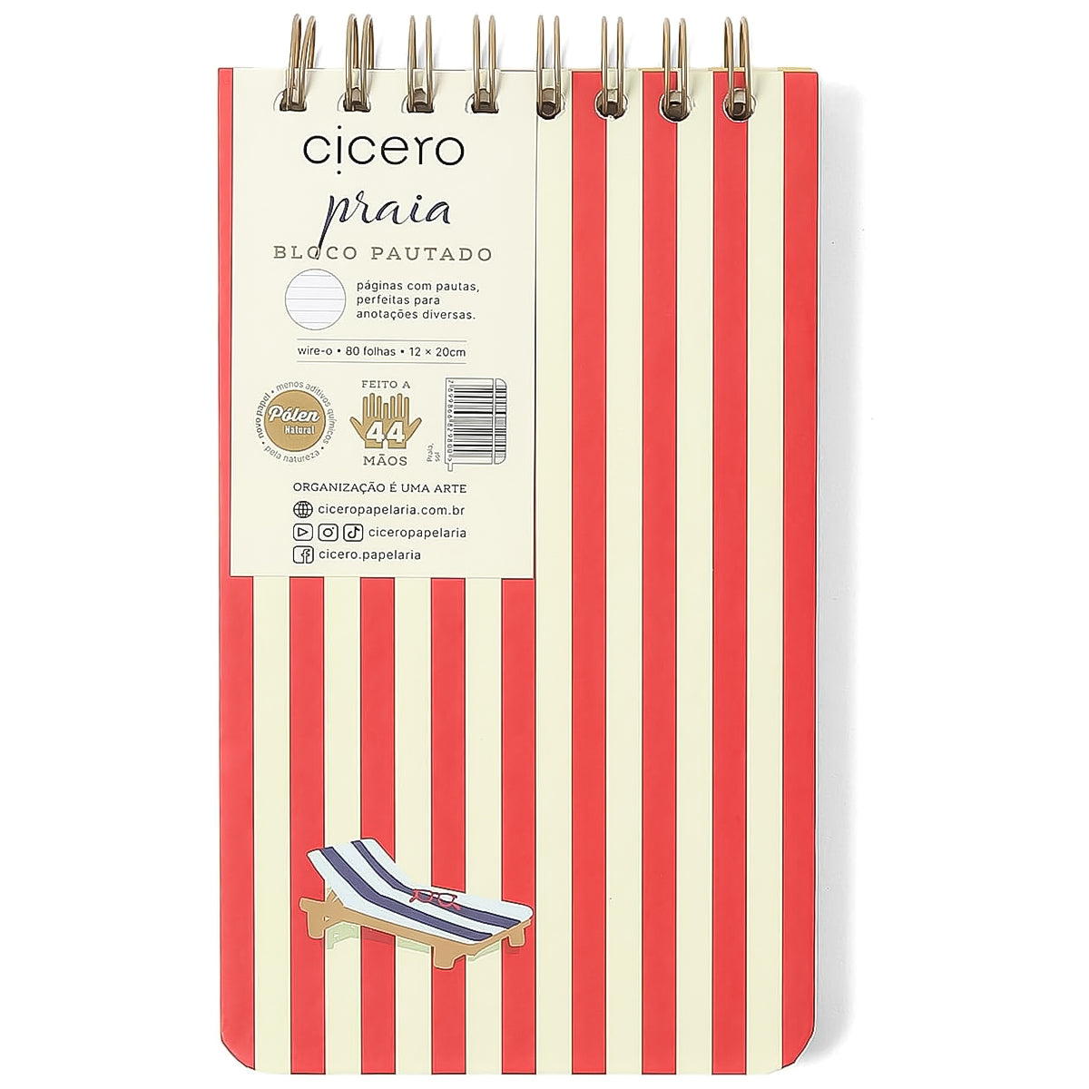 Bloco Wireo Cicero 12x20cm 80 Folhas Pautado Praia