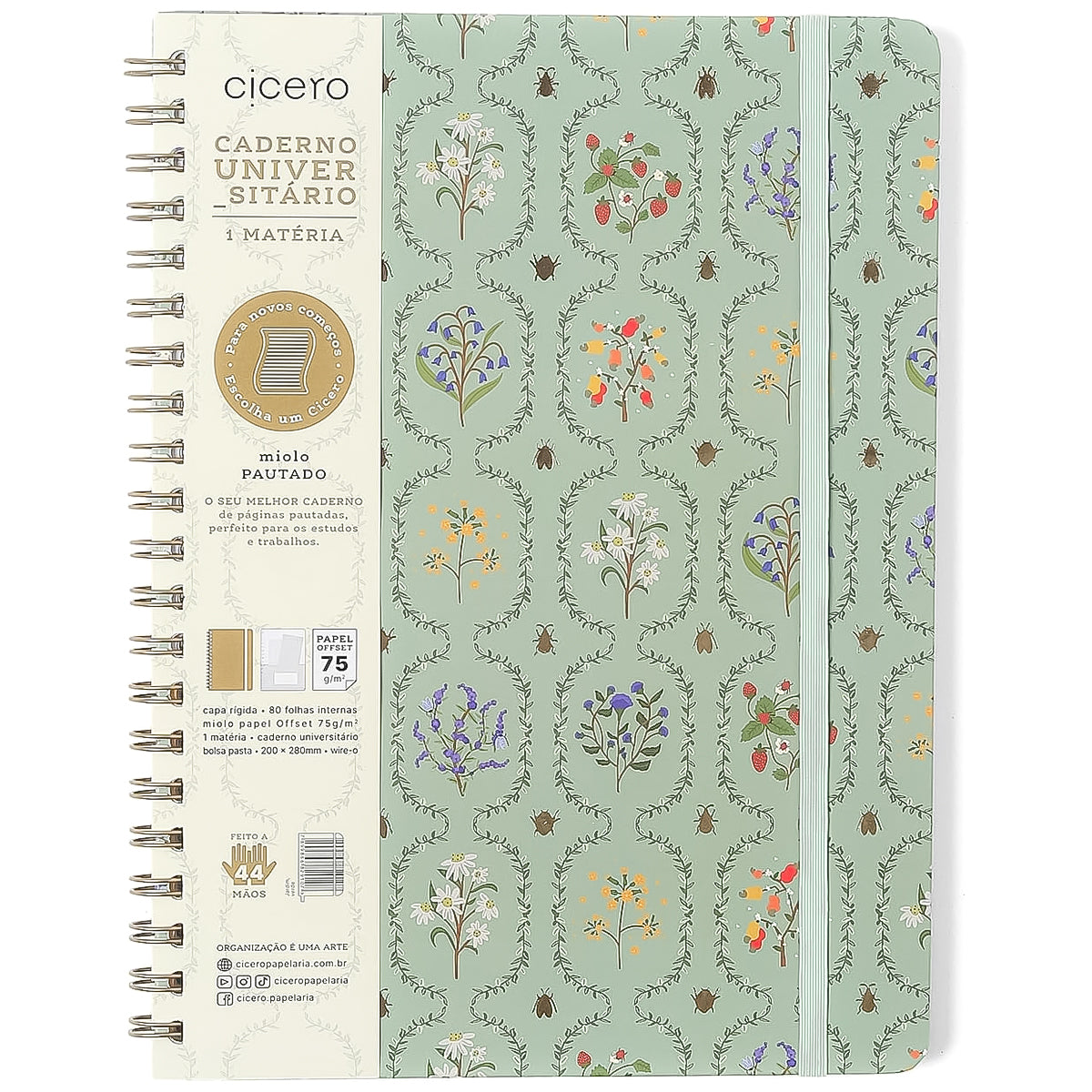 Caderno Universitario Cicero Espiral 20x28cm 80 Folhas Pautado Jardim