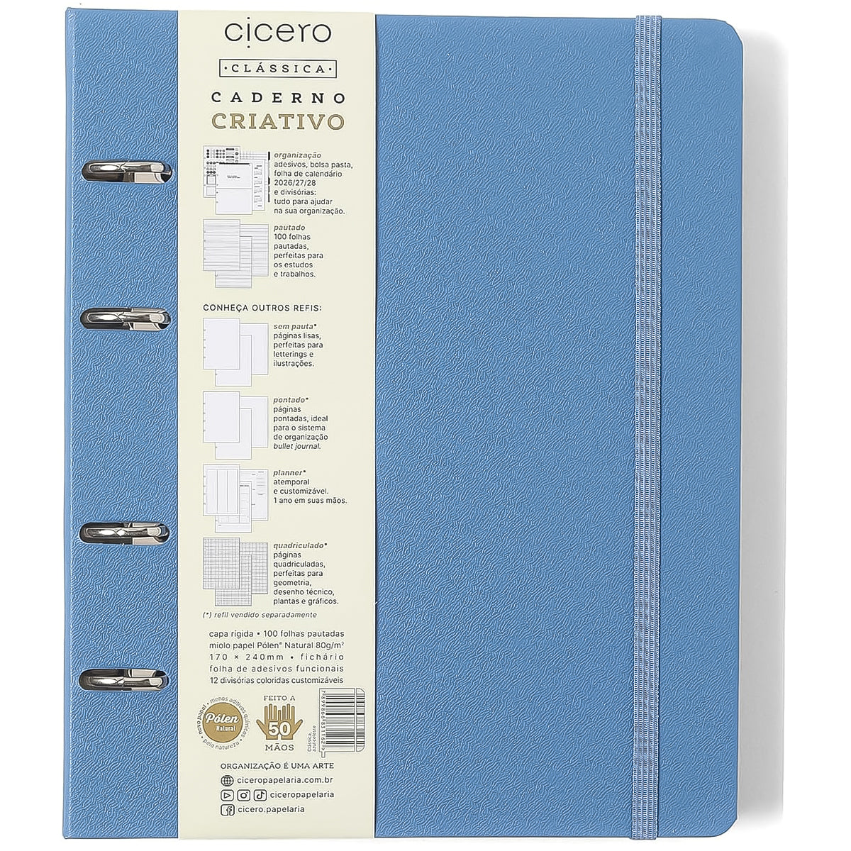 Caderno Criativo Cicero Argolado 170x240mm 100 Folhas Pautado Classica Azul Celeste