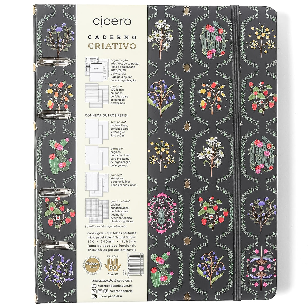 Caderno Criativo Cicero Argolado 170x240mm 100 Folhas Pautado Jardim