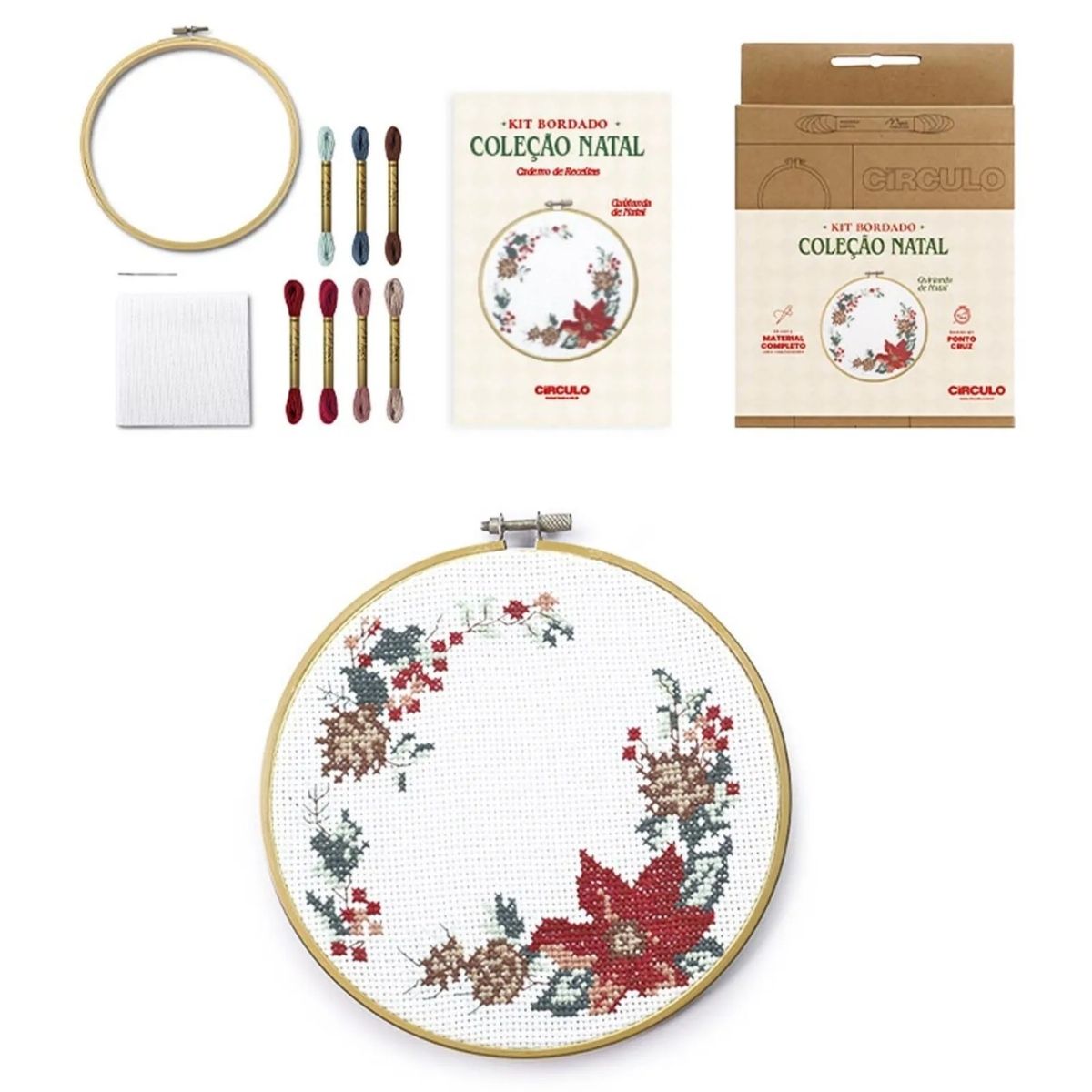 Kit Bordado Ponto Livre Guirlanda de Natal 0020 - Círculo