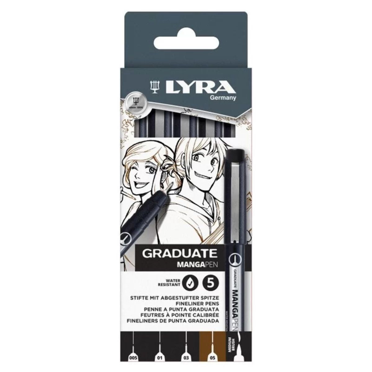 Estojo Caneta Lyra Manga Pen Graduate com 5 Unidades Preto e Sépia
