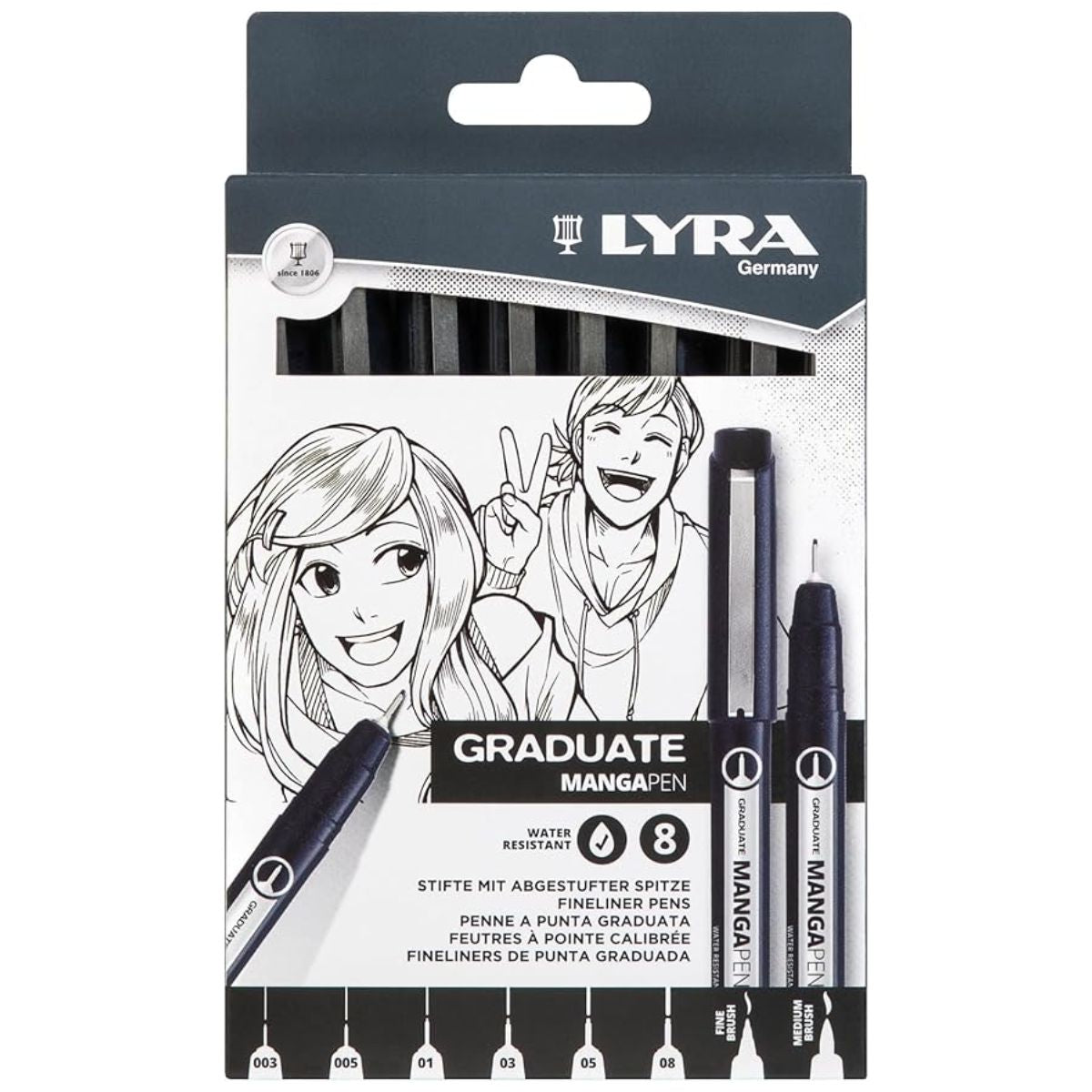 Estojo Caneta Lyra Manga Pen Graduate com 8 Unidades - Preto