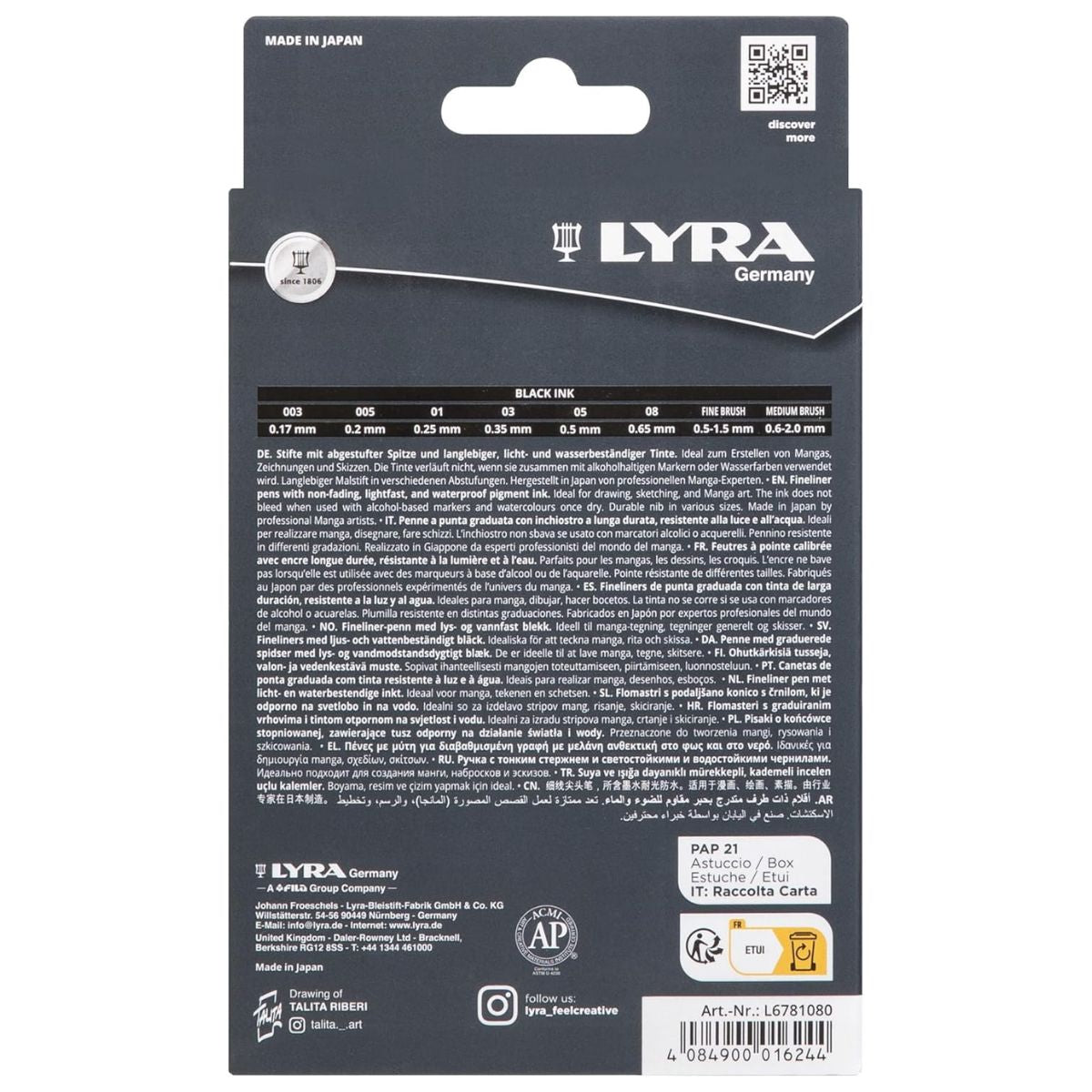 Estojo Caneta Lyra Manga Pen Graduate com 8 Unidades - Preto