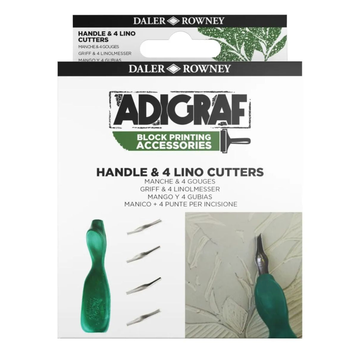 Goiva para Linogravura Daler & Rowney Adigraf Handle 4 Lino Cutters com 4 Unidades
