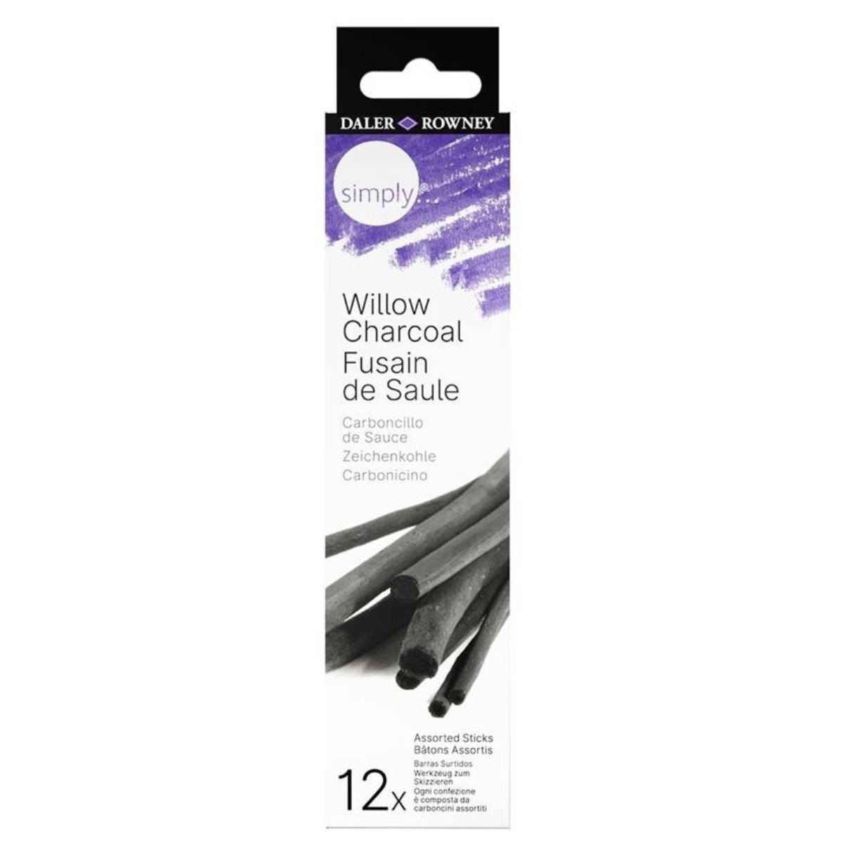 Carvão de Salgueiro Daler & Rowney Simply Willow Charcoal com 12 Unidades