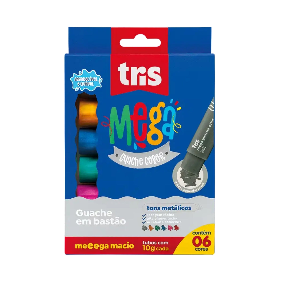 Estojo Guache Bastão Mega 10g com 6 Unidades Metálicas - Tris