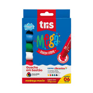 Estojo Guache Bastão Mega 10g com 6 Unidades Vibrantes - Tris