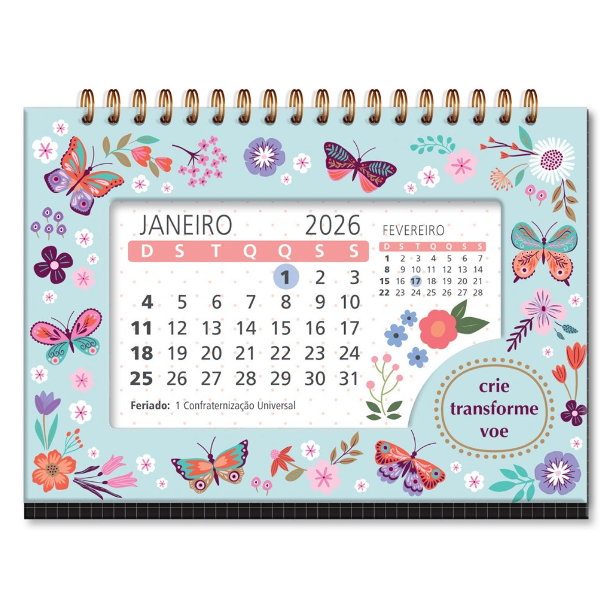 Calendário Mesa 2026 11x16cm Borboletas no Jardim - Fina Ideia
