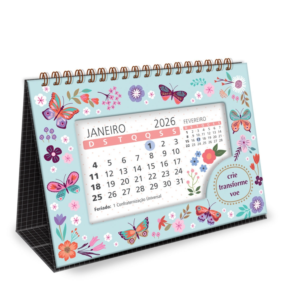 Calendário Mesa 2026 11x16cm Borboletas no Jardim - Fina Ideia
