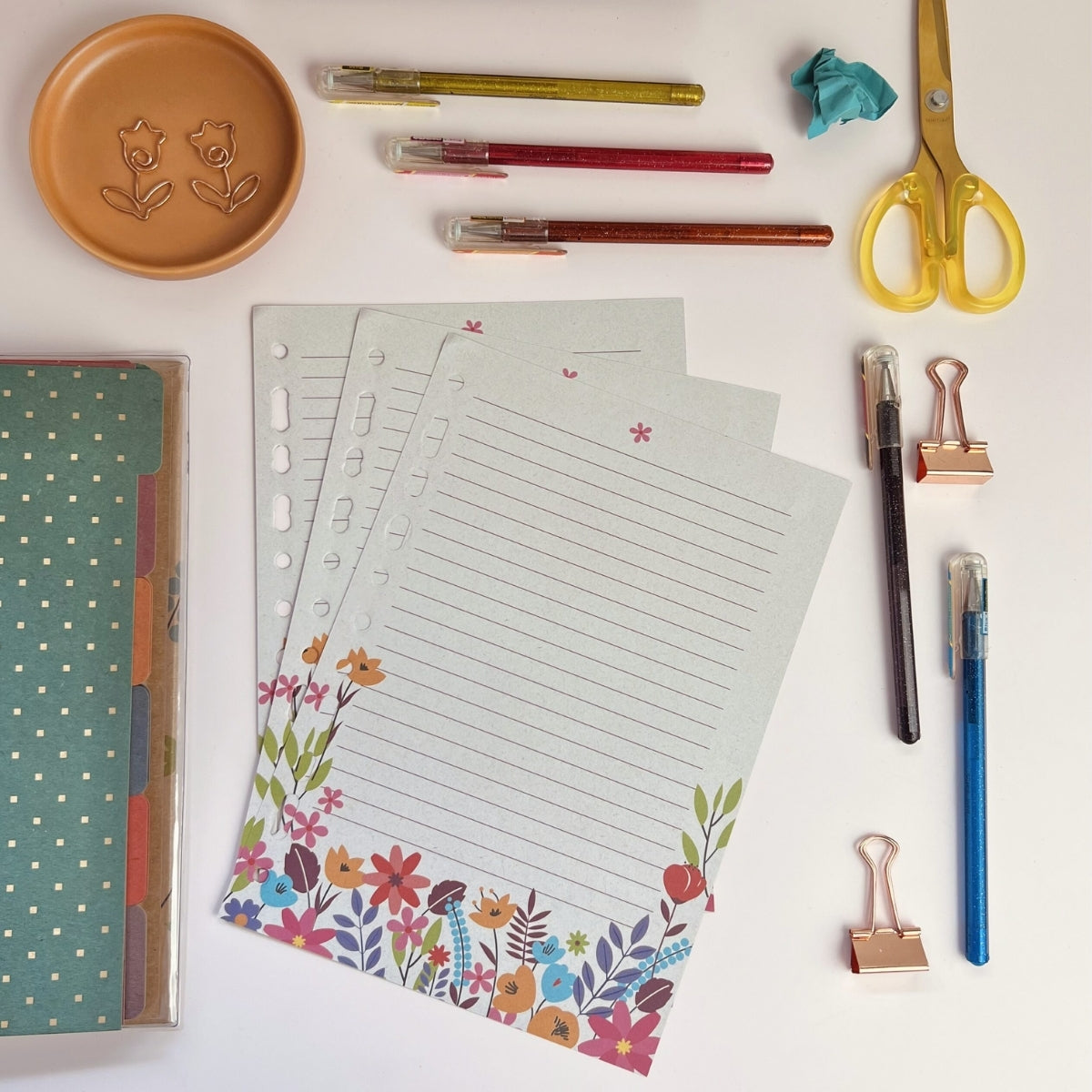 Refil Decorado 90g/m² 16,2x23cm com 30 Folhas Floral Kraft - Fina Ideia