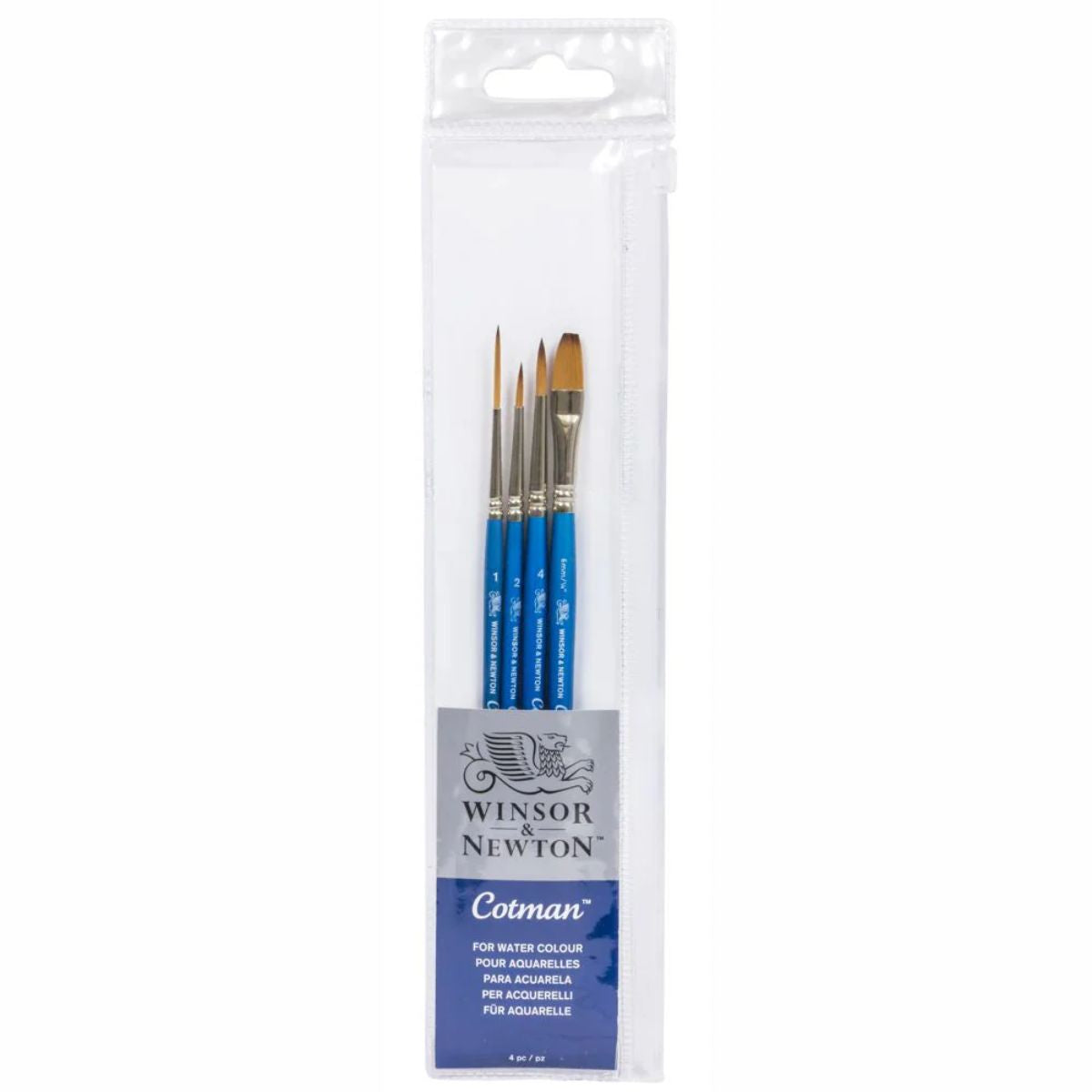 Kit com 4 Pinceis Winsor & Newton para Aquarela Cotman Cabo Curto Cerda Sintético Azul