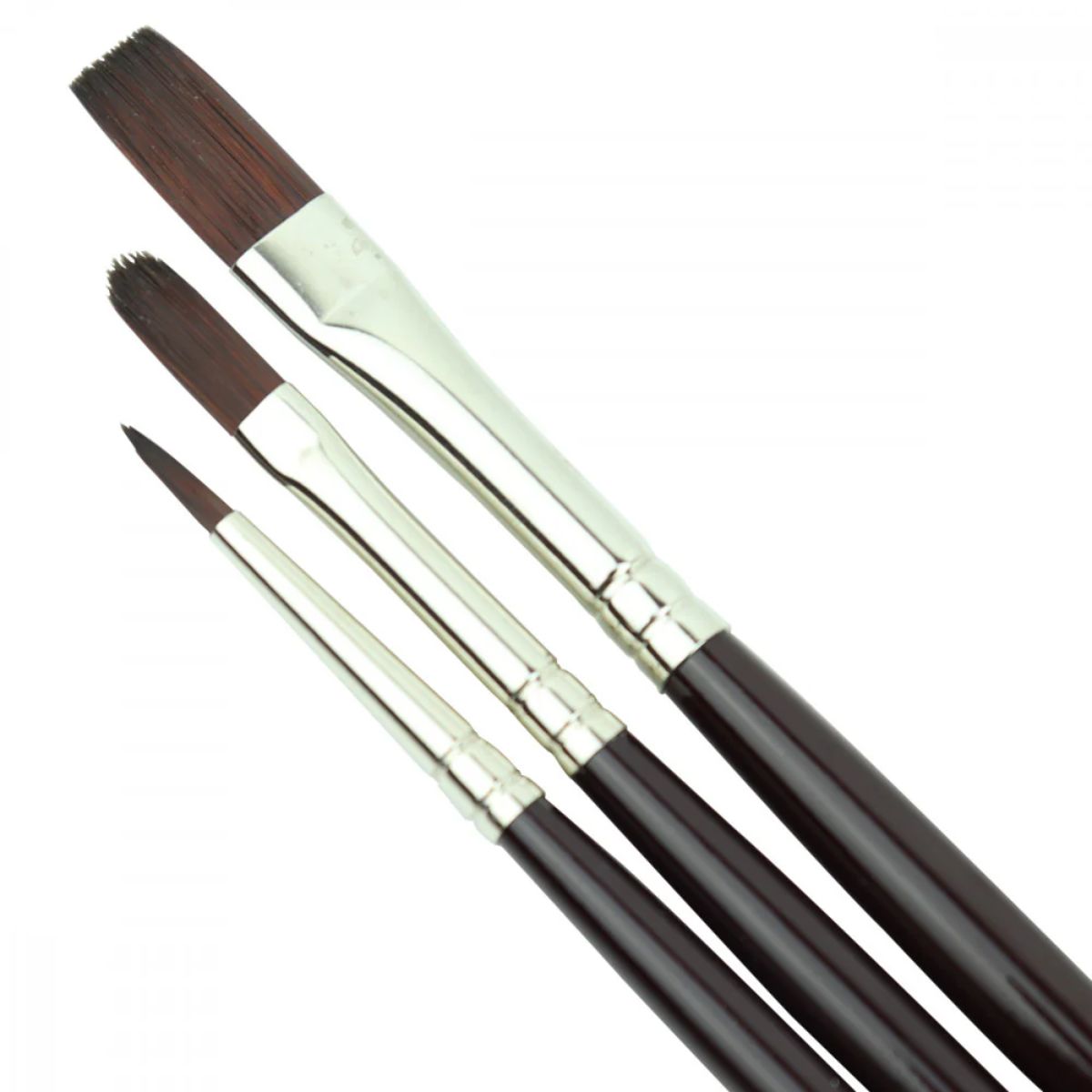 Kit com 3 Pincéis Galeria Winsor & Newton para Tinta Acrílica Cabo Longo Cerda Sintética Marrom