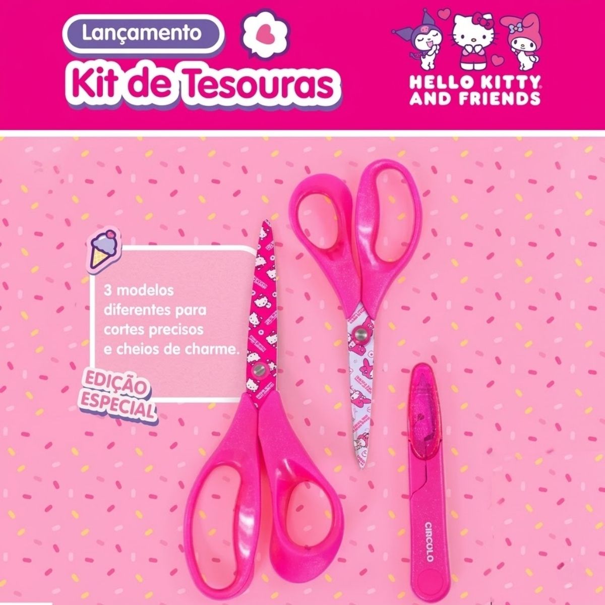 Kit Tesouras Hello Kitty 3 Peças 0010 - Círculo