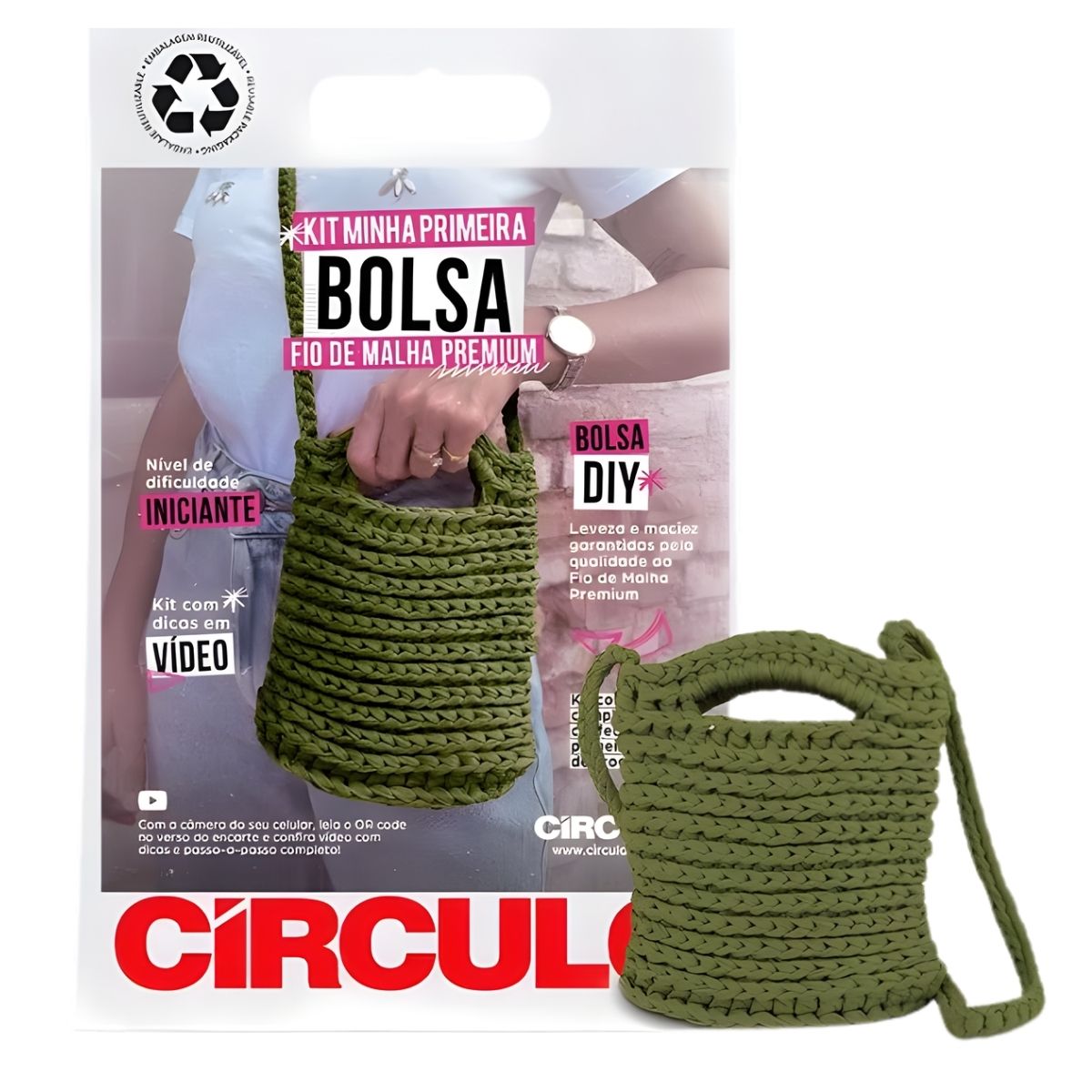 Kit Minha Primeira Bolsa Fio de Malha Premium com Agulha e Receita Cor Floresta Selvagem 0004 - Círculo