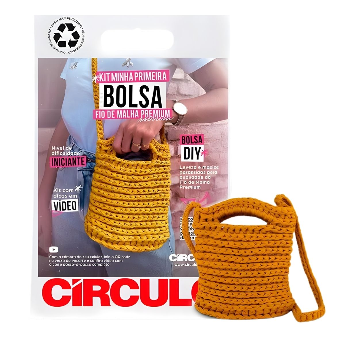 Kit Minha Primeira Bolsa Fio de Malha Premium com Agulha e Receita Cor Curry 0001 - Círculo