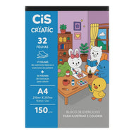 Bloco de Exercicios Criatic para Ilustrar e Colorir 150g A4 210x297mm com 32 Folhas - Cis