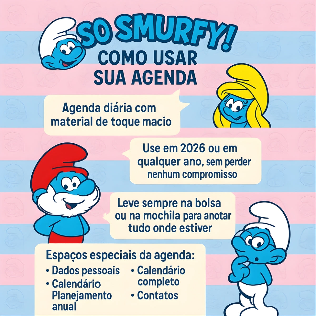 Agenda Permanente A5 com Espiral e 336 Páginas - Smurfs 63g/m² Dac - 5549