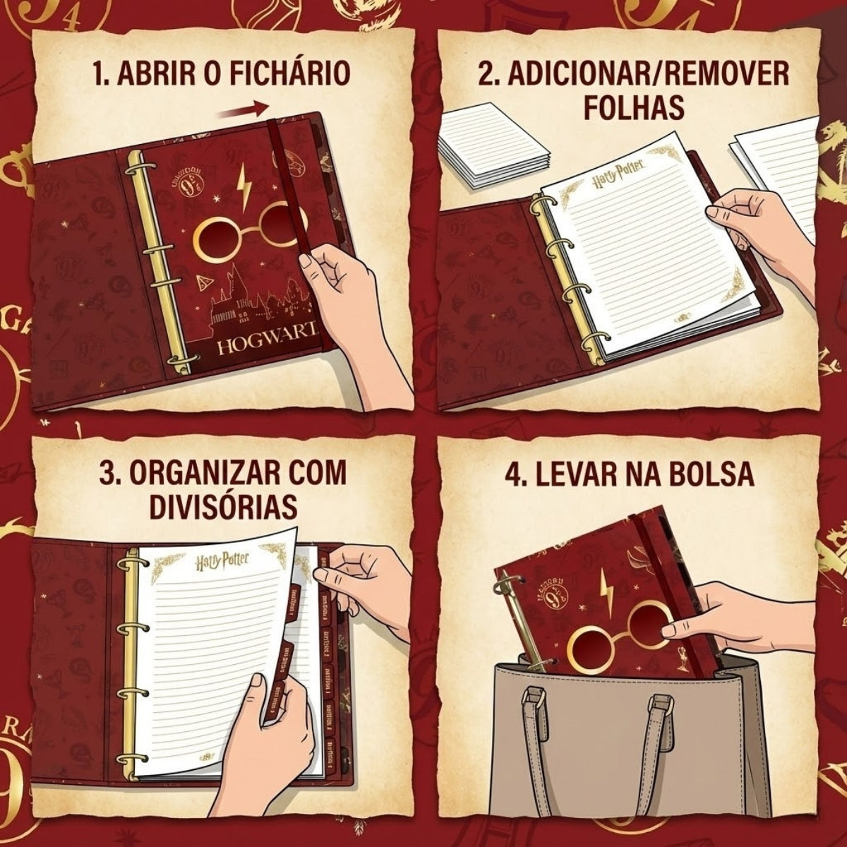 Fichário Colegial sem Capa com 144 Folhas Fechamento em Elástico - Harry Potter 18,5x25cm 56g/m² Dac - 5350