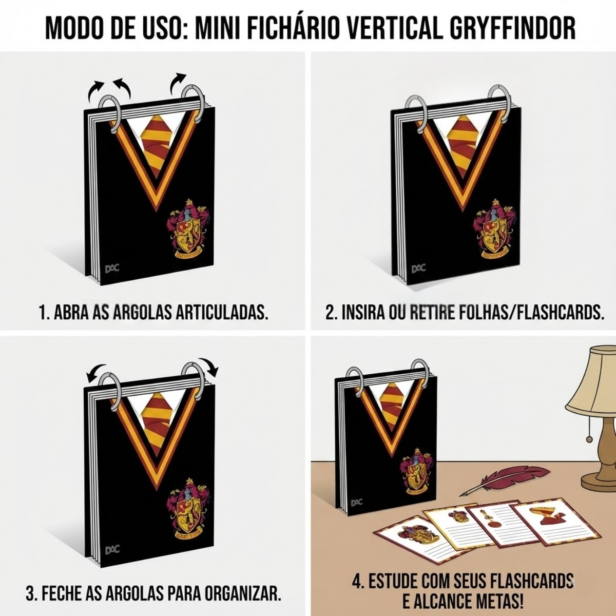 Mini Ficheiro Vertical Dac com 80 Folhas 90g/m² Capa Pvc Cristal - Harry Potter 15,5x19cm Dac - 5352