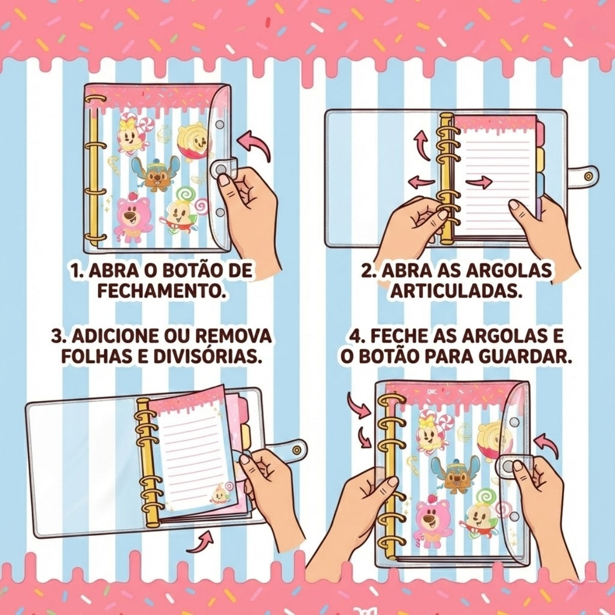 Fichário Universitário Pvc Cristal com 192 Folhas Fechamento em Botão - Munchlings 22,3x27,5cm 56g/m² Dac - 5587