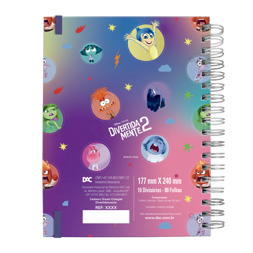 Caderno Smart Colegial com 80 Folhas 90g/m² Fechamento em Elástico - Divertidamente 17,7x24cm Dac - 5480