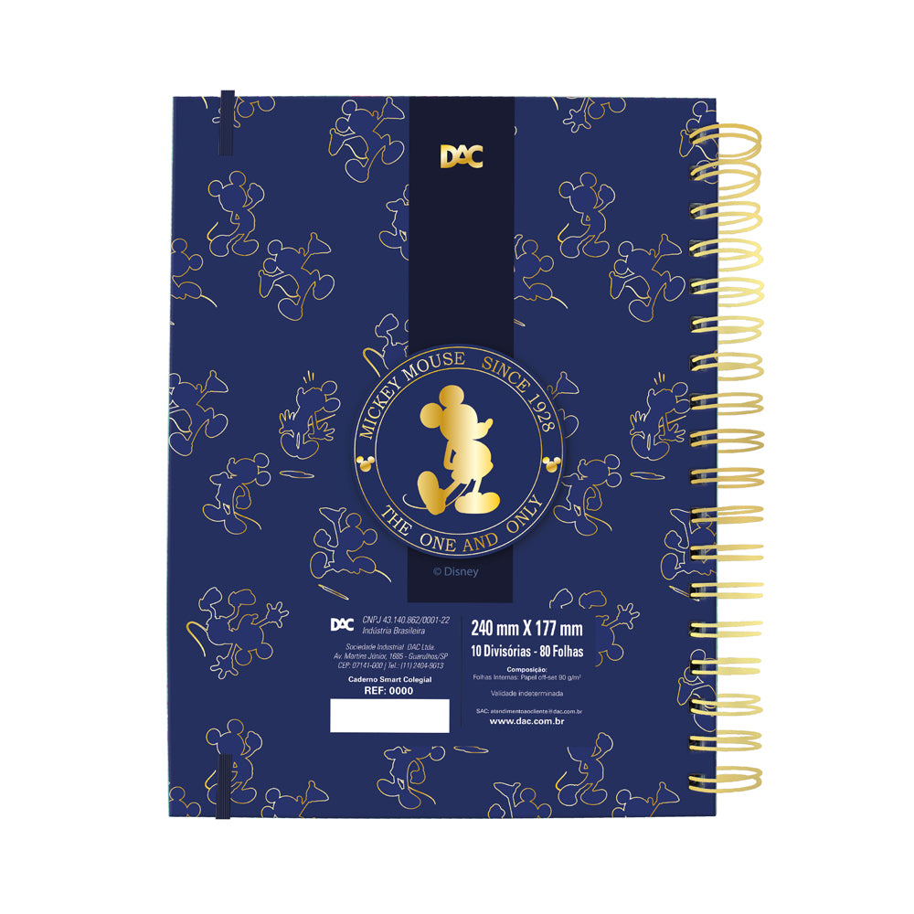 Caderno Smart Colegial com 80 Folhas 90g/m² Fechamento em Elástico - Mickey 17,7x24cm Dac - 5516