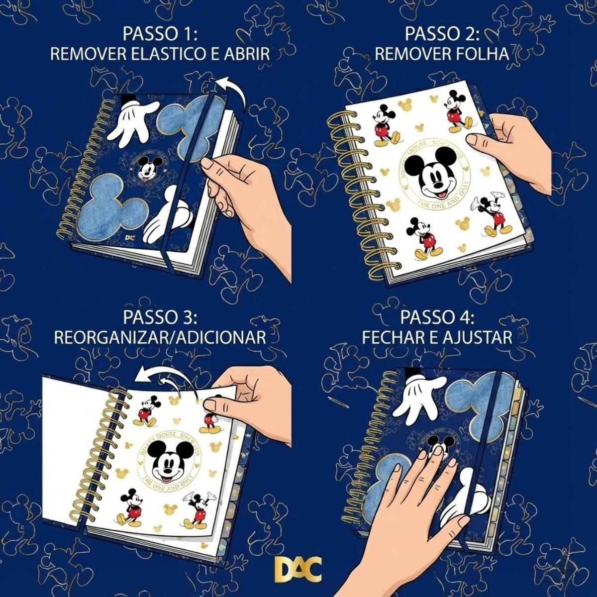 Caderno Smart Colegial com 80 Folhas 90g/m² Fechamento em Elástico - Mickey 17,7x24cm Dac - 5516
