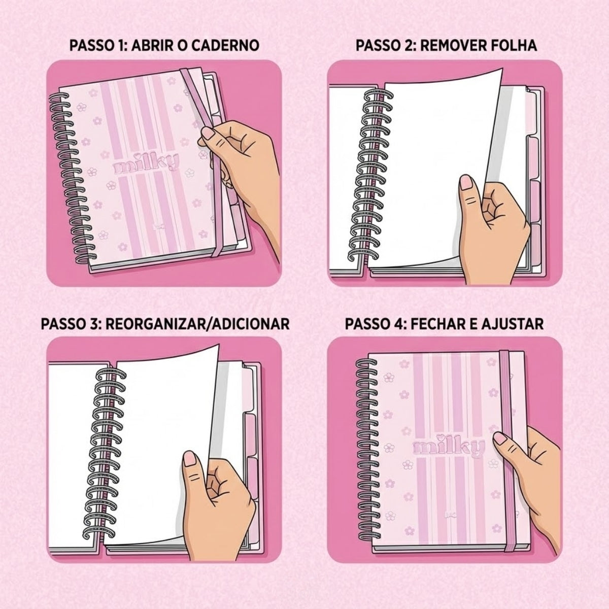 Caderno Smart Colegial com 80 Folhas 90g/m² Fechamento em Elástico - Milky 17,7x24cm Dac - 5520