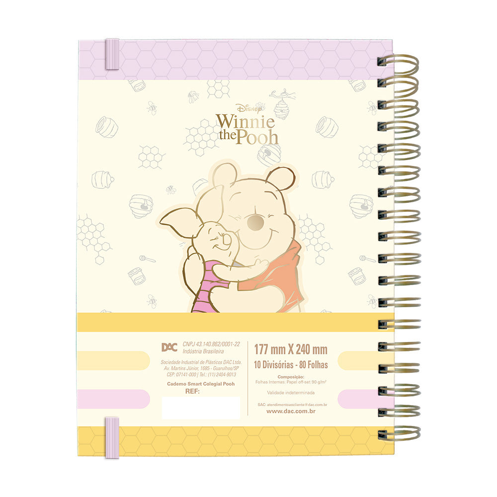 Caderno Smart Colegial com 80 Folhas 90g/m² Fechamento em Elástico - Pooh 17,7x24cm Dac - 5369