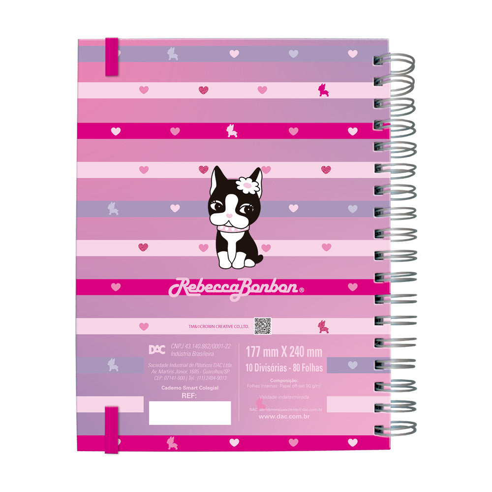 Caderno Smart Colegial com 80 Folhas 90g/m² Fechamento em Elástico - Rebecca Bonbon 17,7x24cm Dac - 5543