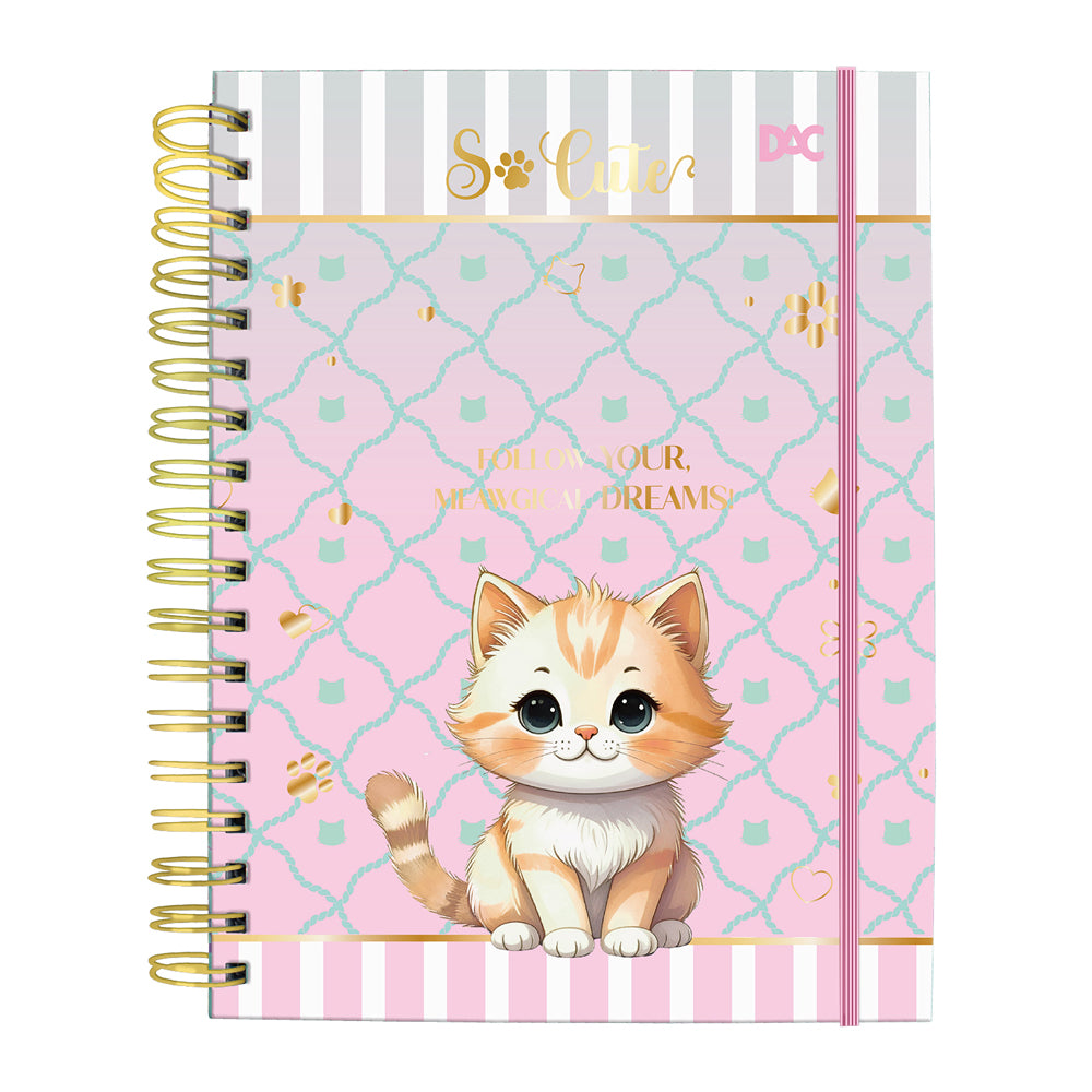 Caderno Smart Colegial com 80 Folhas 90g/m² Fechamento em Elástico - So Cute Cat 17,7x24cm Dac - 5558