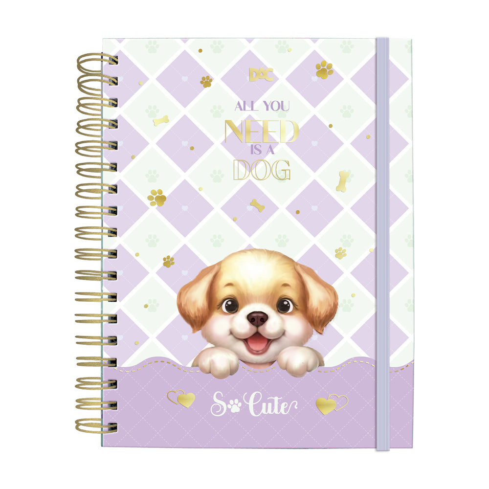 Caderno Smart Colegial com 80 Folhas 90g/m² Fechamento em Elástico - So Cute Dog 17,7x24cm Dac - 5559