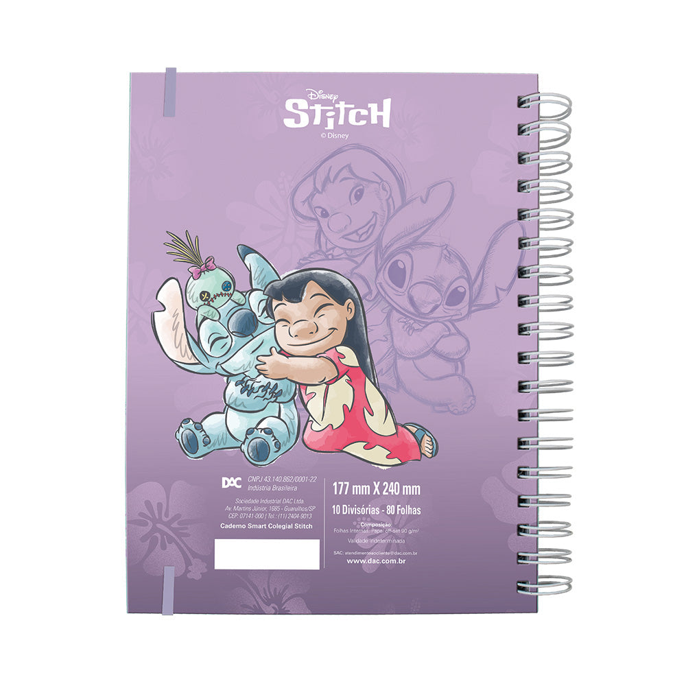 Caderno Smart Colegial com 80 Folhas 90g/m² Fechamento em Elástico - Stitch 17,7x24cm Dac - 5376