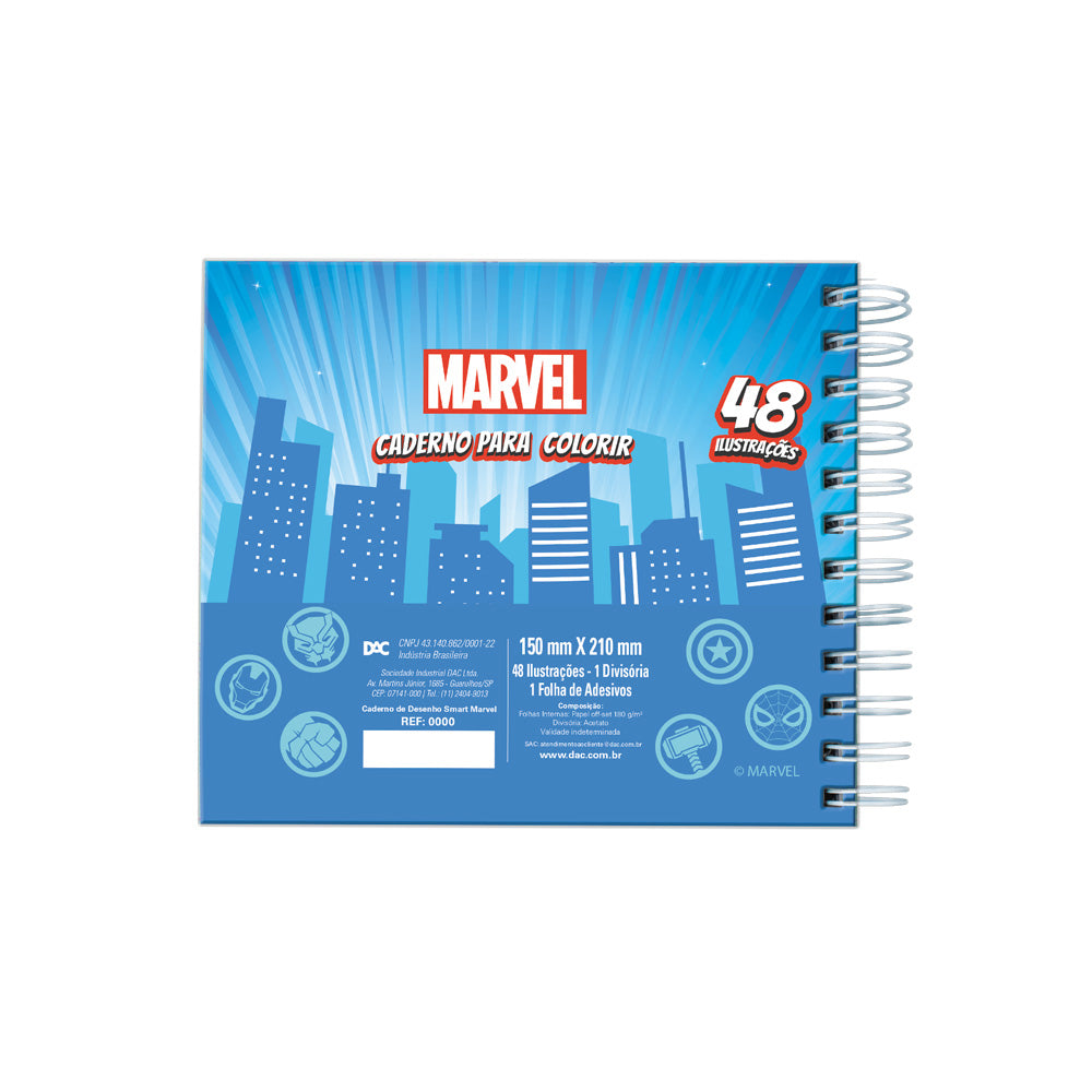 Caderno de Desenho Smart com 30 Adesivos e 48 Folhas para Colorir - Avengers 21x15cm 180g/m² Dac - 5412