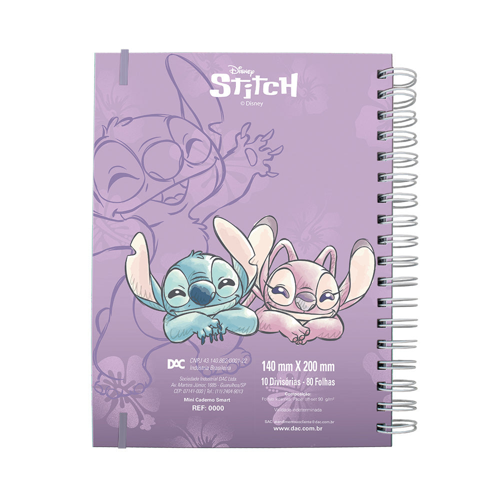 Caderno Smart Mini com 80 Folhas 90g/m² Fechamento em Elástico - Stitch 14x20cm Dac - 5377