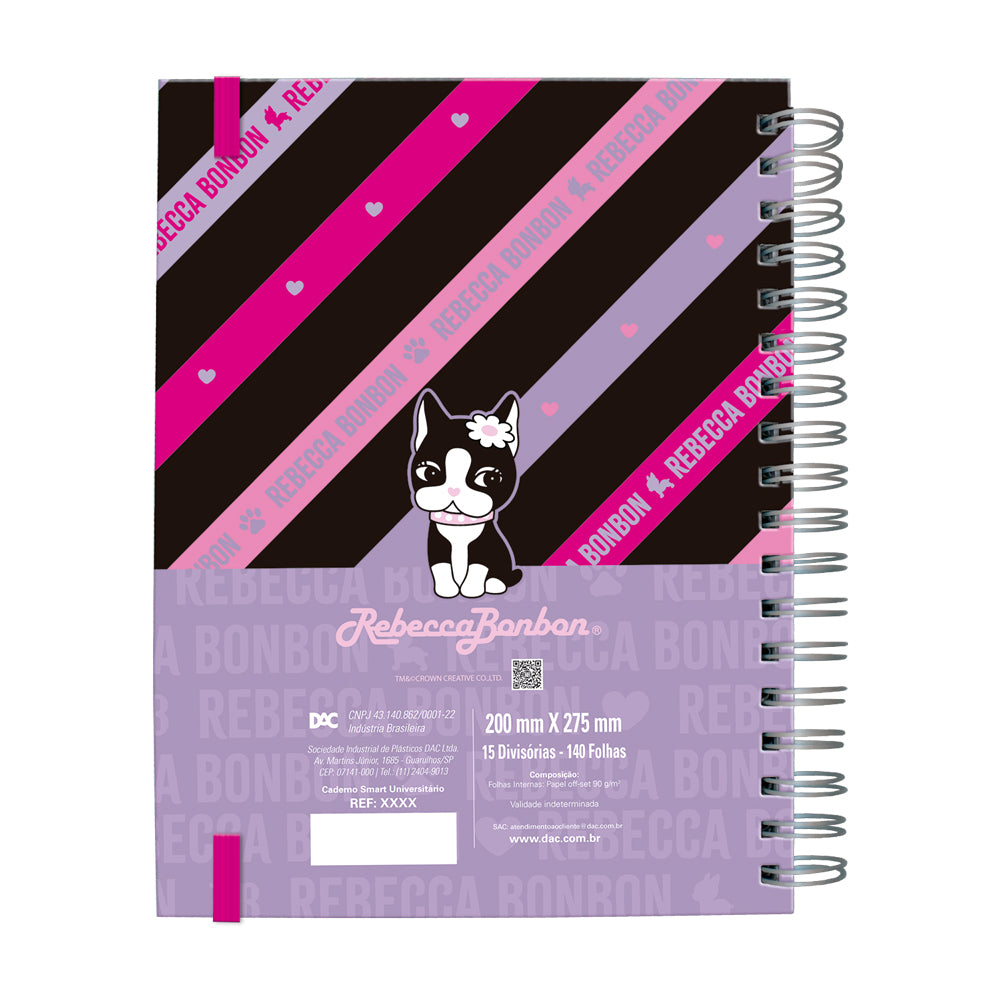 Caderno Smart Universitário com 140 Folhas 90g/m² e 15 Divisórias Fechamento em Elástico - Rebecca Bonbon 20x27,5cm Dac - 5545