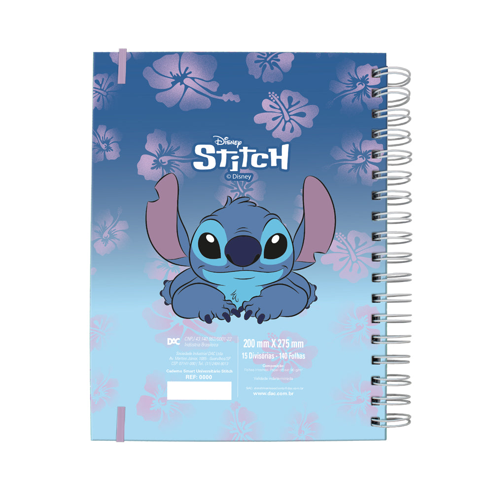 Caderno Smart Universitário com 80 Folhas 90g/m² Fechamento em Elástico - Stitch 20x27,5cm Dac - 5572