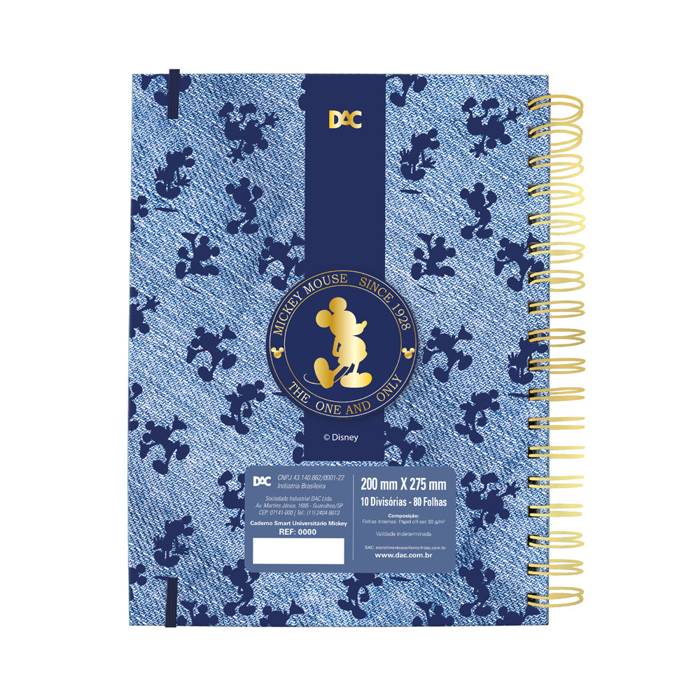 Caderno Smart Universitário com 80 Folhas 90g/m² Fechamento em Elástico - Mickey 20x27,5cm Dac - 5517