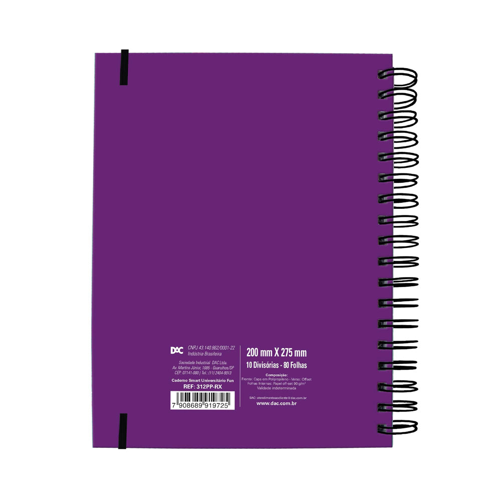 Caderno Universitário Smart com 80 Folhas 90g/m² 20x27,5cm Roxo Dac - 312pp-rx