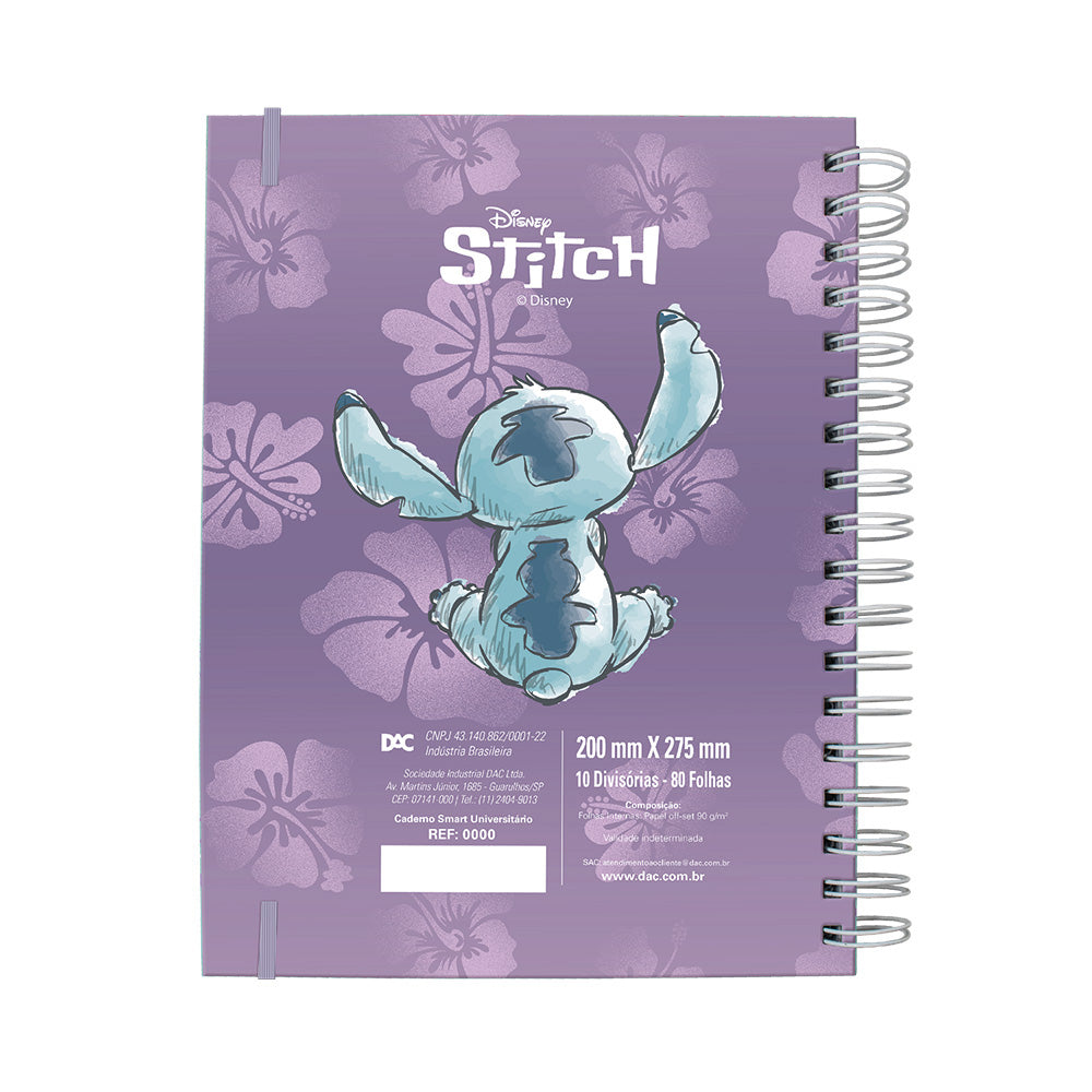 Caderno Smart Universitário com 80 Folhas 90g/m² Fechamento em Elástico - Stitch 20x27,5cm Dac - 5378