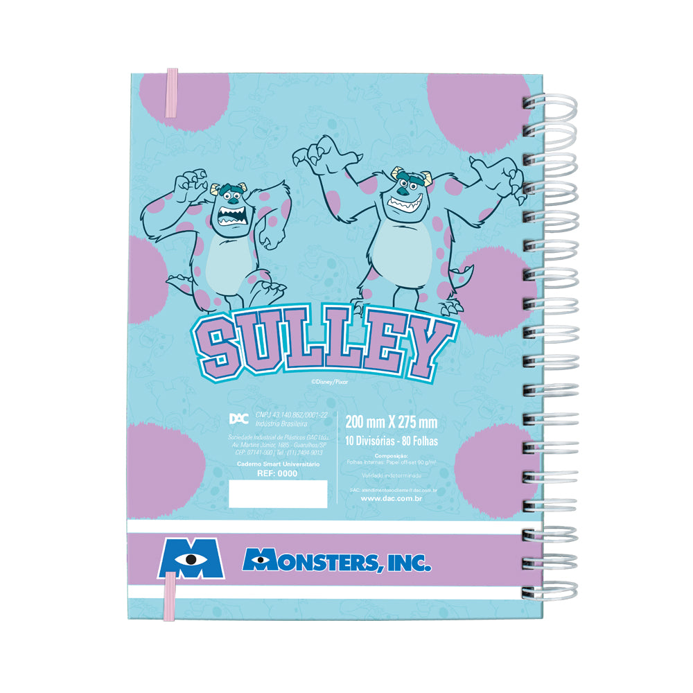 Caderno Smart Universitário com 80 Folhas 90g/m² Fechamento em Elástico - Monstros S.A. 20X27,5cm Dac - 5530